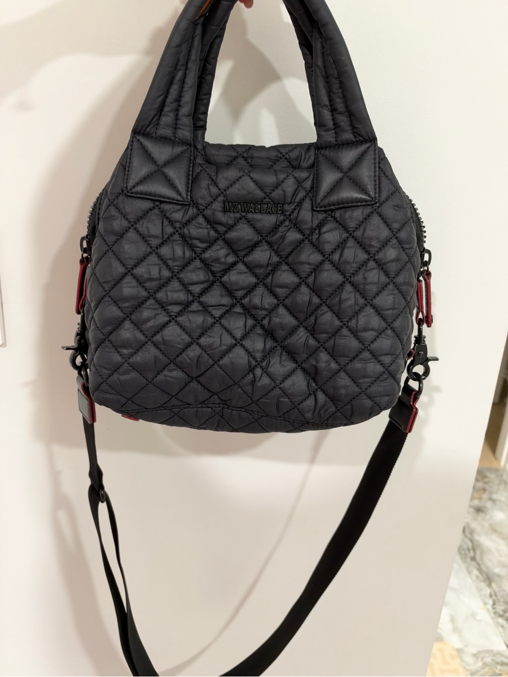 MZ Wallace Black Quilted Small Tote with Crossbody Strap